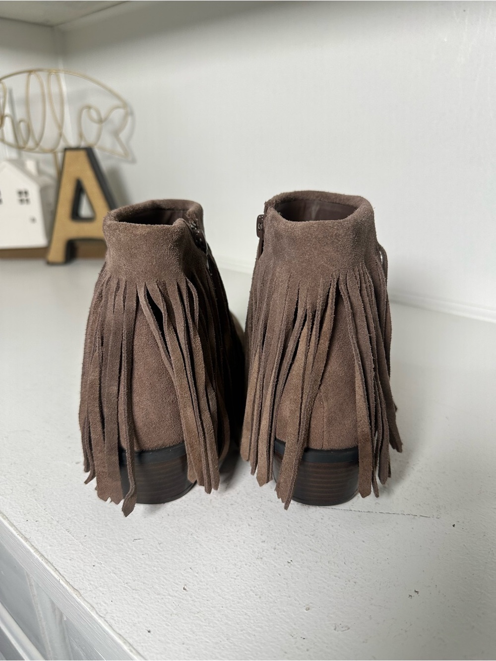 Steve Madden Ranco Fringe Ankle Boots Womens 8.5M Taupe Boho Western Booties - Picture 5 of 8